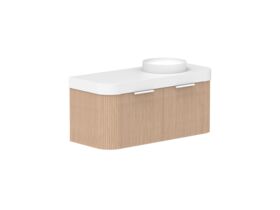 Supporting Image 2- Kado Neue Fluted Double Curve All Drawer 1200mm Wall Hung Vanity with Right Hand Basin Durasein 90mm Top Blonde Oak