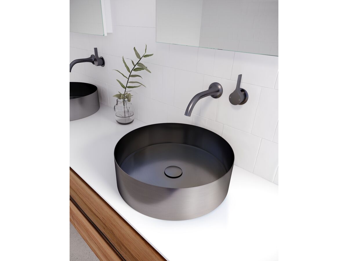 Kado Aspect Stainless Steel Basin Round 400mm with Plug & Waste Brushed Gunmetal