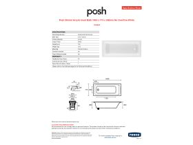 Specification Sheet - Posh Bristol Acrylic Inset Bath 1650 x 715 x 380mm No Overflow White