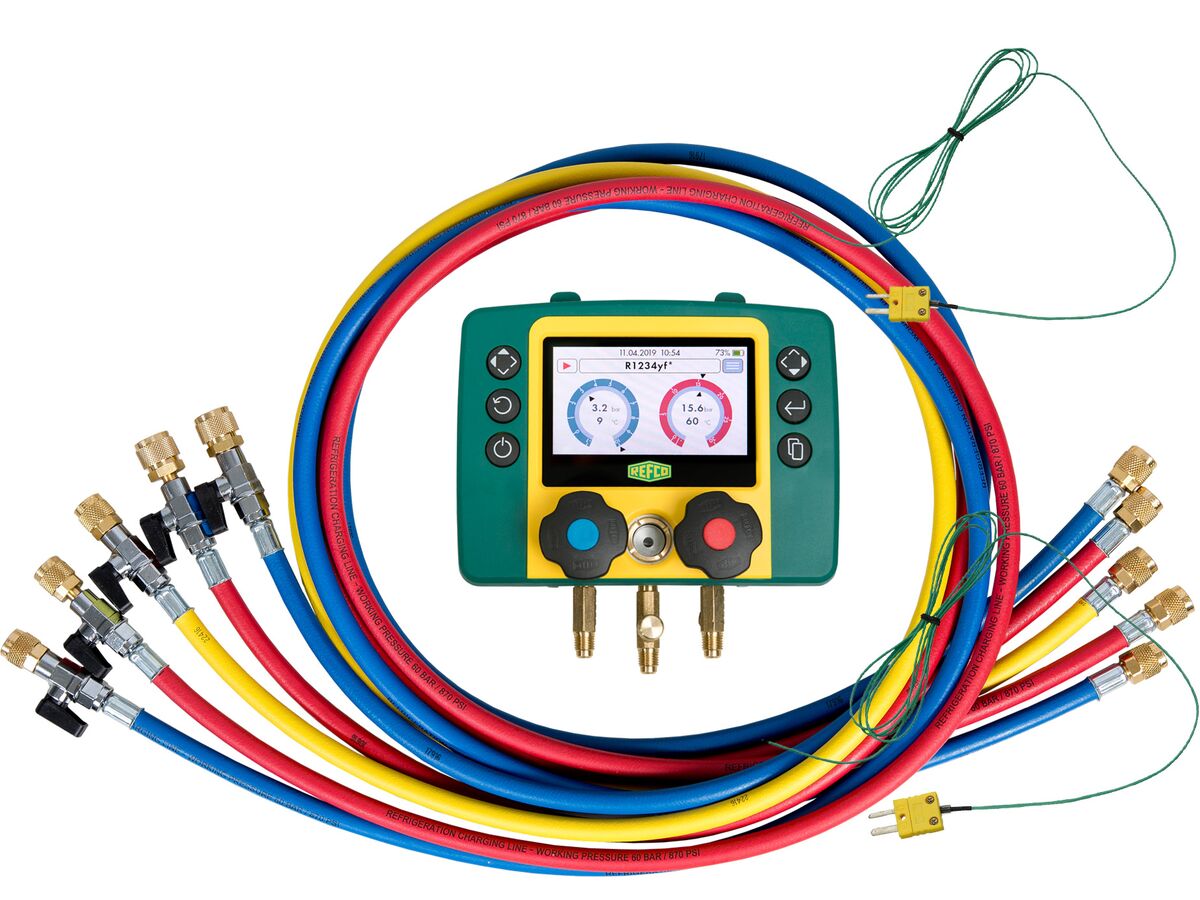 Refmate 2 Digital Manifold With 2 Temperature Sensors & 5 x 60" Hoses With Ball Valves