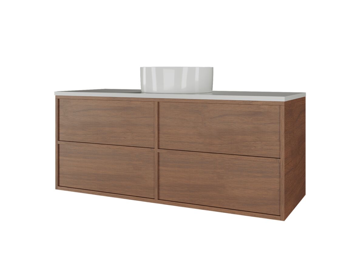 Supporting Image - Kado Aspect Wall Hung Vanity Unit 1200mm 4 Drawer Corian 20mm Top - Florentine Walnut Side