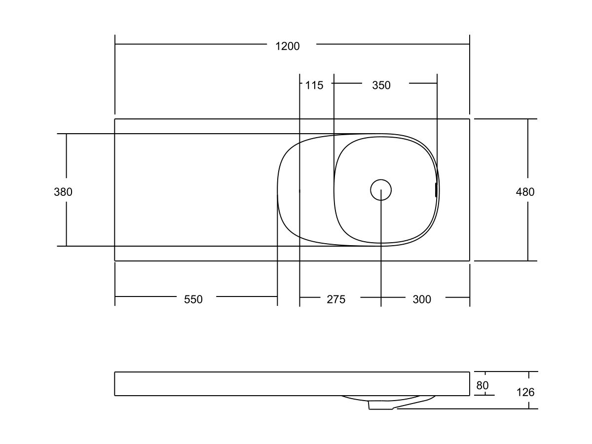 Kado Lussi 1200mm Right Hand Basin with Overflow No Taphole Matte White Solid Surface