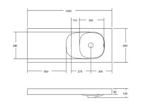 Kado Lussi 1200mm Right Hand Basin with Overflow No Taphole Matte White Solid Surface