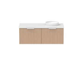 Supporting Image - Kado Neue Fluted Square All Drawer 1200mm Wall Hung Vanity with Right Hand Basin 50mm Top Blonde Oak