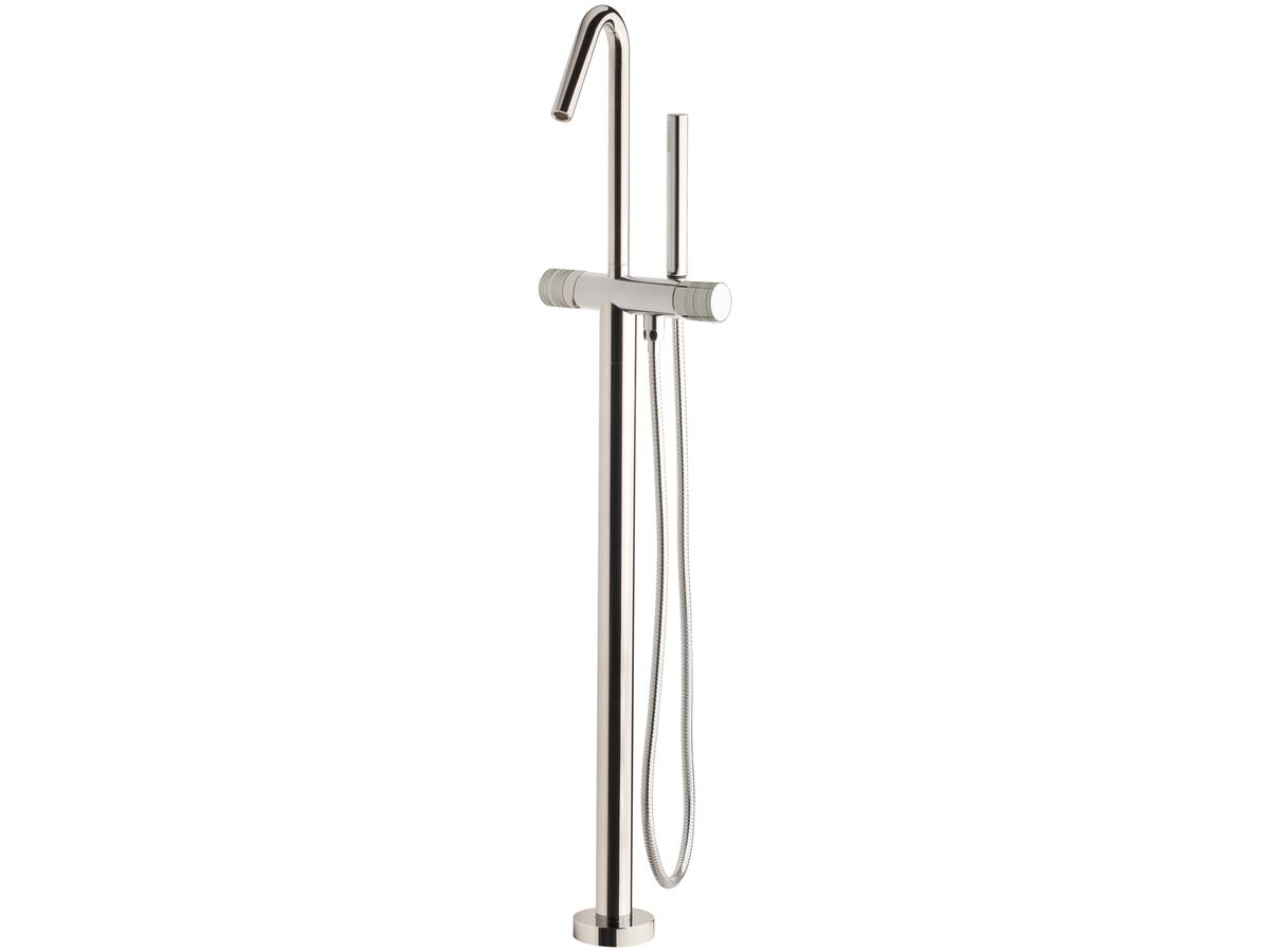 Sussex Pure Floor Mounted Bath Mixer Tap with Handshower and Cirque Textured Handle Kit Chrome (3 Star)