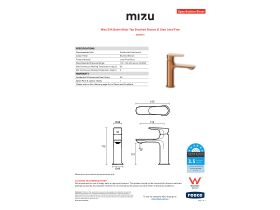 Specification Sheet - Mizu Silk Basin Mixer Tap Brushed Bronze (6 Star) Lead Free