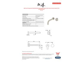 Specification Sheet - Milli Pure Progressive Wall Bath Mixer Tap System 250mm with Cirque Textured Handle PVD Brushed Nickel