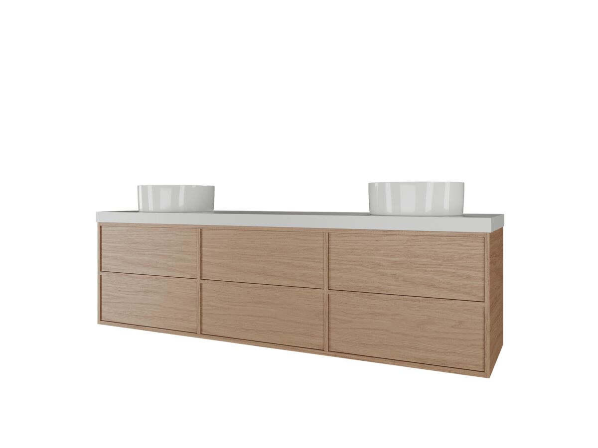 Supporting Image - Kado Aspect Wall Hung Vanity Unit 1800mm Double Bowl 6 Drawer Corian 50mm Top - Boston Oak