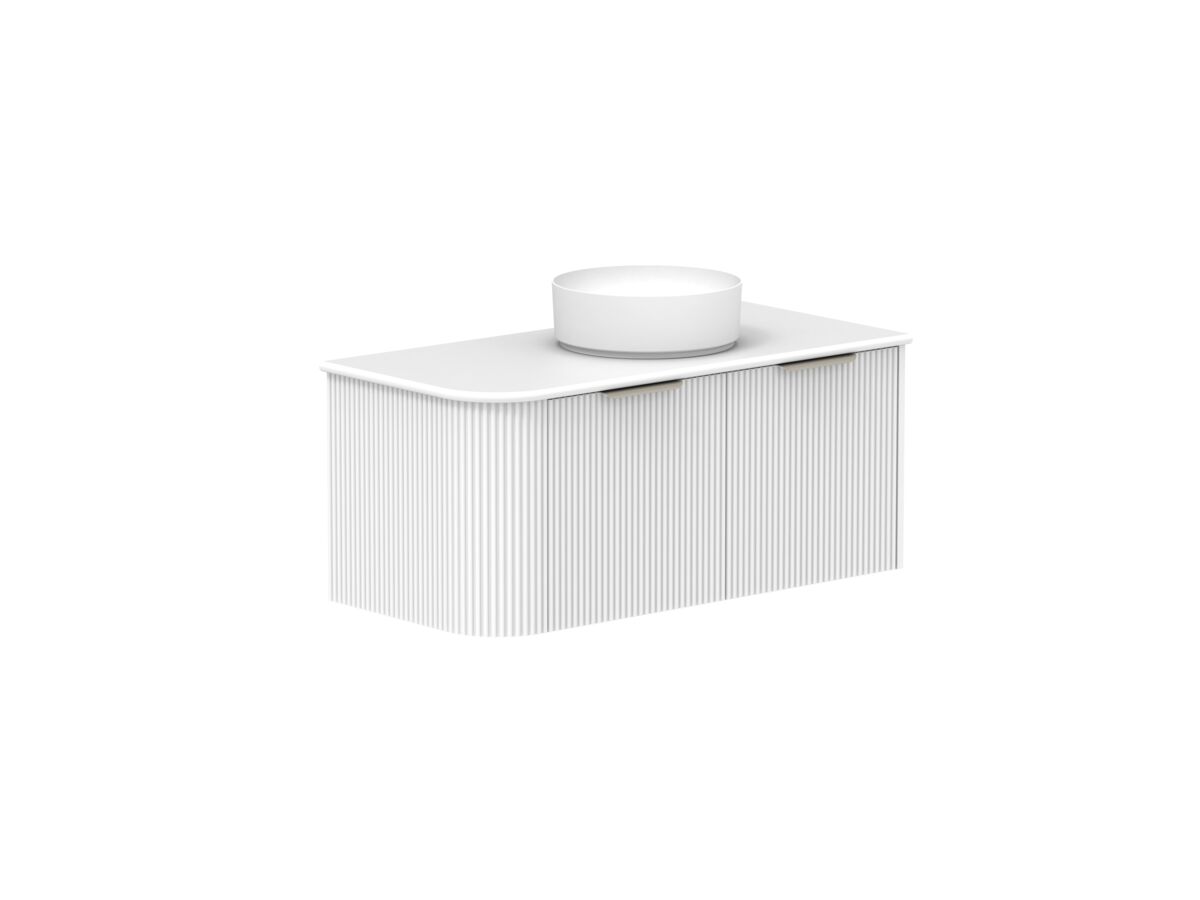Supporting Image 2- Kado Neue Fluted Single Curve All Drawer 1050mm Wall Hung Vanity with Centre Basin 20mm Top Ultra White