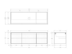 Technical Drawing - Kado Neue Fluted Square All Door 1500mm Wall Hung Vanity with Centre Basin 20mm Top