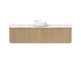 Supporting Image - Kado Neue Fluted Double Curve All Drawer 1800 Wall Hung Vanity with Centre Basin Durasein 12mm Top Boston Oak