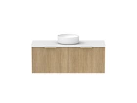 Supporting Image - Kado Neue Fluted Square All Drawer 1200mm Wall Hung Vanity with Centre Basin 20mm Top Boston Oak