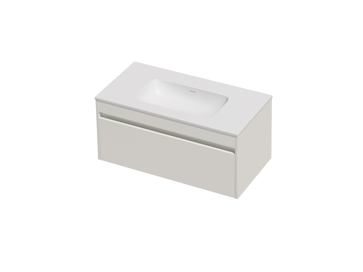 Hero - Posh Domaine Single 900 1 Drawer Wall Hung Vanity White Console Top Matte White Mineral Cast No Taphole