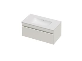 Hero - Posh Domaine Single 900 1 Drawer Wall Hung Vanity White Console Top Matte White Mineral Cast No Taphole