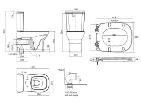 Posh Domaine Rimless Close Coupled Back to Wall Toilet Suite Back Inlet with Soft Close Quick Release Seat (4 Star)