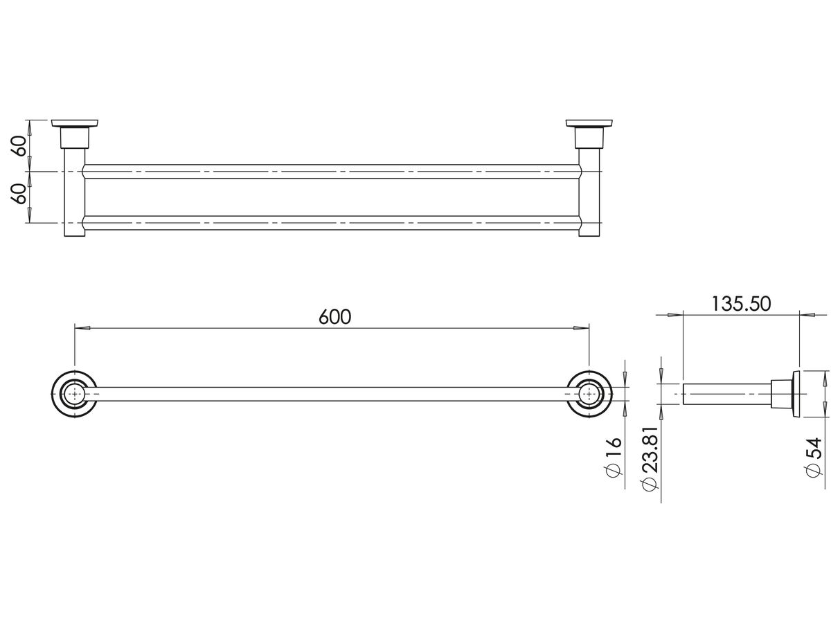Phoenix Gen X Double Towel Rail 600mm Chrome