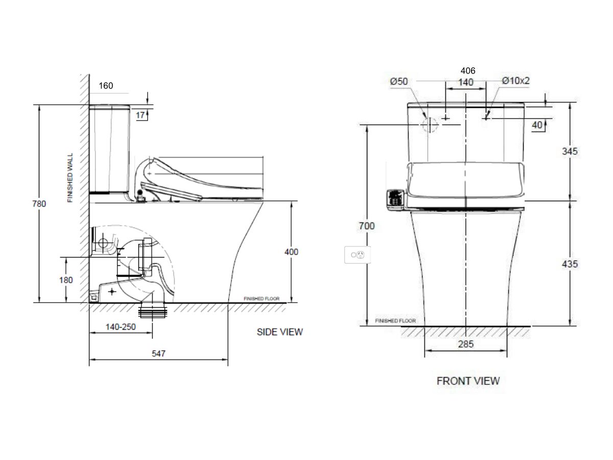 American Standard Signature Hygiene Rim Close Coupled Back to Wall Back Inlet Toilet Suite with SpaLet E-Bidet Seat (4 Star)