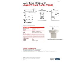 Technical Guide - American Standard Cygnet Wall Basin No Taphole 550mm with Fixing Kit White