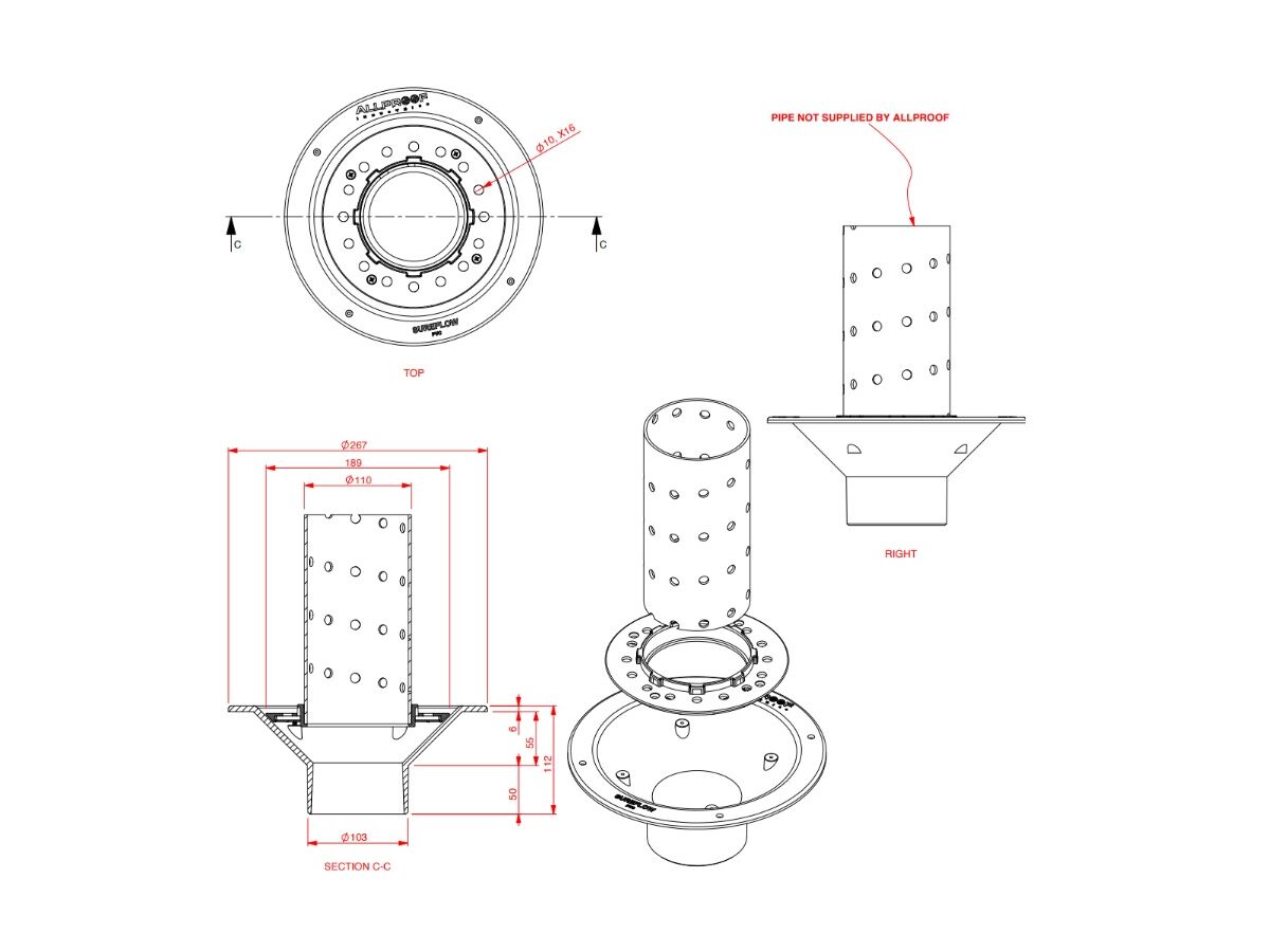 Sureflow Planter Box Drain 100mm