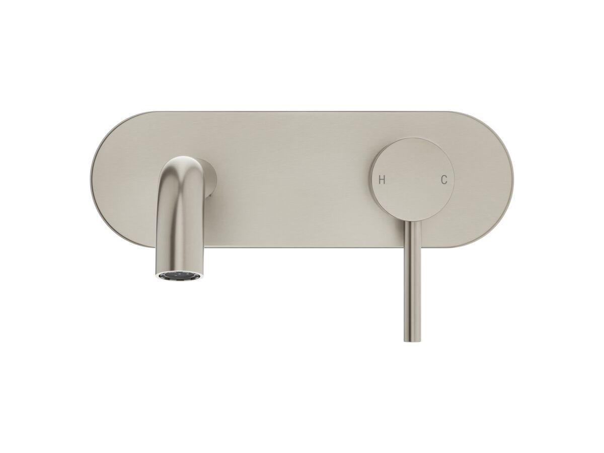 Supporting Image 2 - Mizu Drift Wall Basin / Bath Mixer Set with Curved Spout Kit Brushed Nickel (6 Star) Lead Free - Front