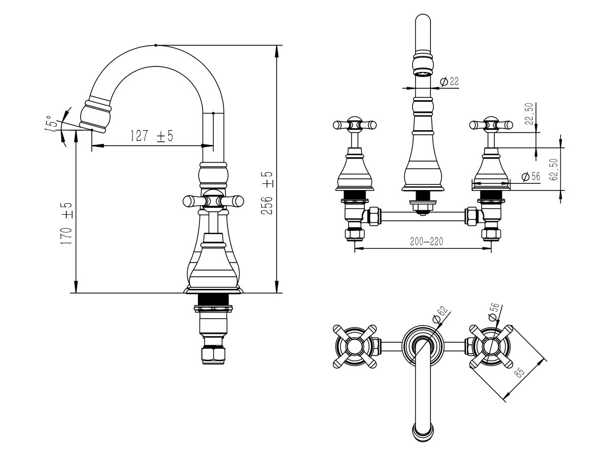 Milli Voir Basin Set Cross Handle (5 Star)
