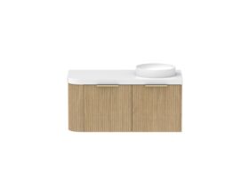 Supporting Image - Kado Neue Fluted Single Curve All Drawer 1050mm Wall Hung Vanity with Right Hand Basin Durasein 50mm Top Boston Oak