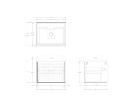 Technical Drawing - Kado Neue Fluted Square All Drawer 600mm Wall Hung Vanity with Centre Basin 20mm Top