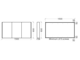 Kado Arc Shaving Cabinet 1500W X 800H X 130D 3 Door - Solid Timber Sides