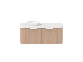 Supporting Image - Kado Neue Fluted Double Curve All Drawer 1200mm Wall Hung Vanity with Left Hand Basin Durasein 50mm Top Blonde Oak