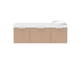 Supporting Image - Kado Neue Fluted Square All Drawer 1500mm Wall Hung Vanity with Right Hand Basin 50mm Top Blonde Oak