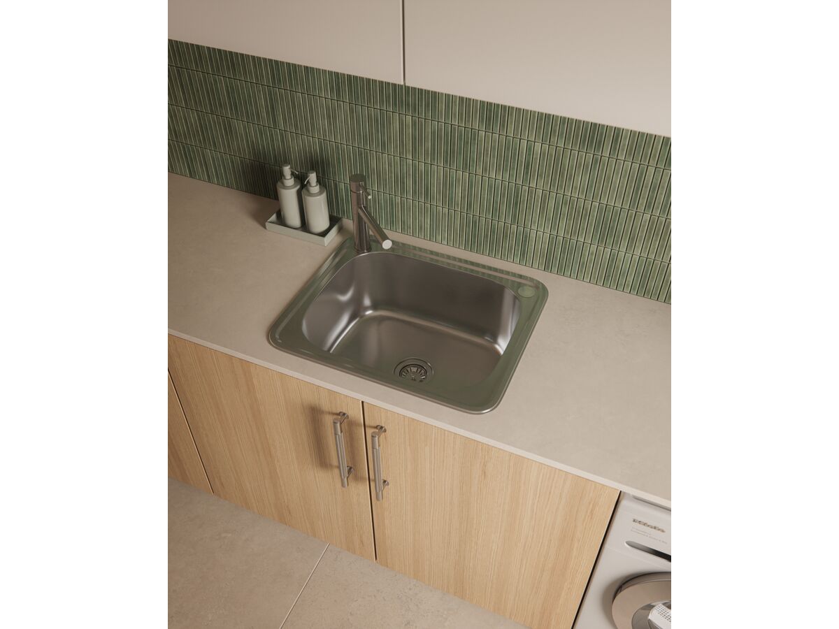 In Situ - Posh Bristol Standard Inset Laundry Trough 45L with 1 Taphole and Bypass Stainless Steel