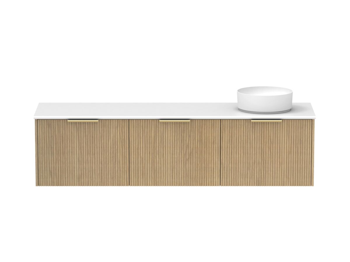 Supporting Image - Kado Neue Fluted Square All Drawer 1800mm Wall Hung Vanity with Right Hand Basin 20mm Top Boston Oak
