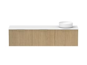 Supporting Image - Kado Neue Fluted Square All Drawer 1800mm Wall Hung Vanity with Right Hand Basin 20mm Top Boston Oak