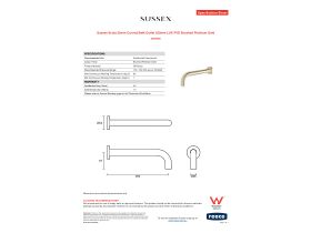 Specification Sheet - Sussex Scala 25mm Curved Bath Outlet 250mm LUX PVD Brushed Platinum Gold