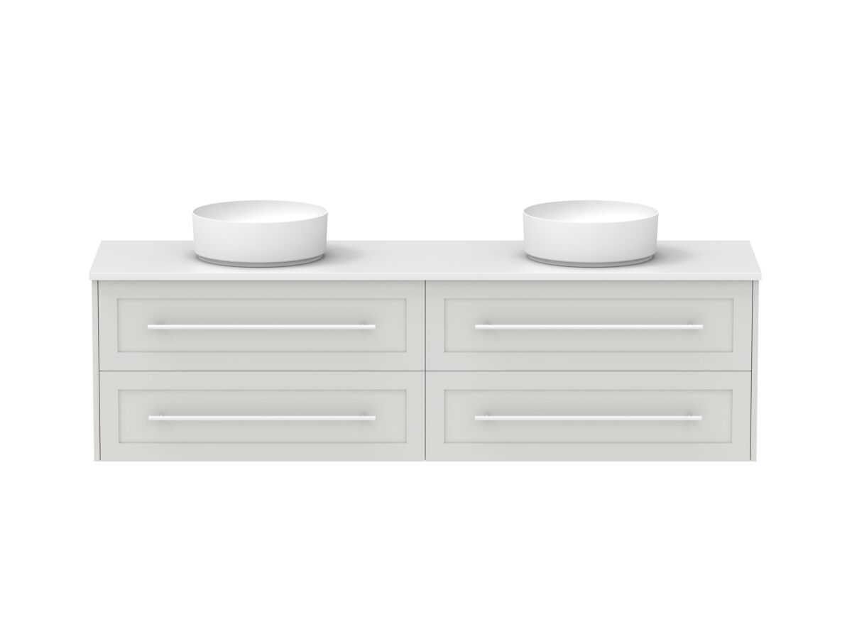Hero - Kado Lux All Drawer 1800mm Wall Hung Vanity Double Basin 20mm - Feather Grey - Front