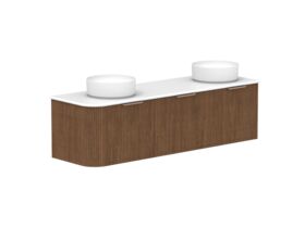 Hero - Kado Neue Fluted Single Curve All Drawer 1650mm Wall Hung Vanity with Double Basin 20mm Top Florentine Walnut