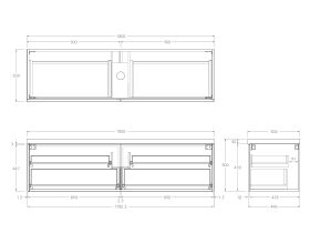 Technical Drawing - Kado Lux Slim All Drawer 1800mm Wall Hung Vanity with Centre Basin 50mm Top