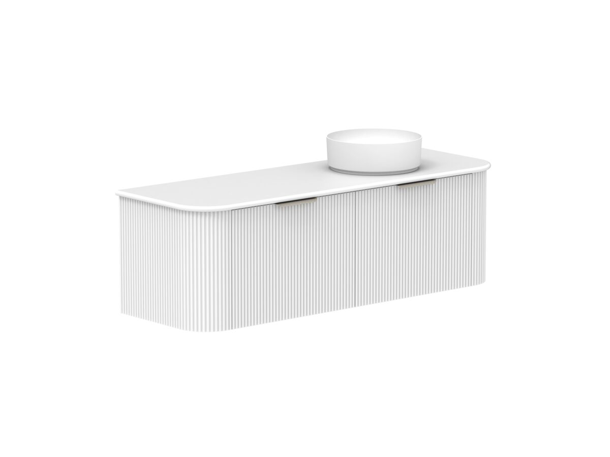 Supporting Image 2- Kado Neue Fluted Double Curve All Drawer 1500 Wall Hung Vanity with Right Hand Basin 20mm Ultra White