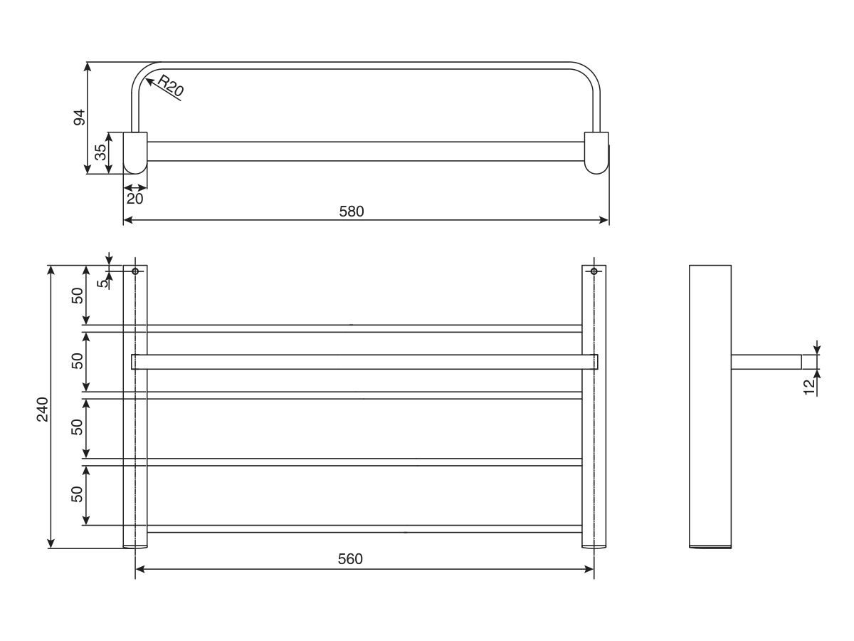 Mizu Soothe Towel Rack 530mm Chrome