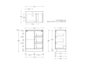 Posh Domaine Conventional 750mm Floor Mounted Vanity Unit Cast Marble Left Hand Basin