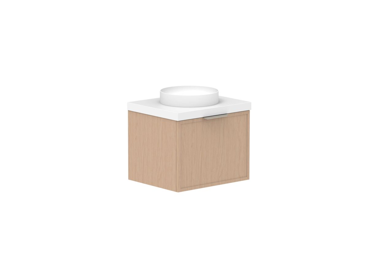 Supporting Image - Kado Lux Slim All Drawer 600mm Wall Hung Vanity with Centre Basin 50mm Top Blonde Oak