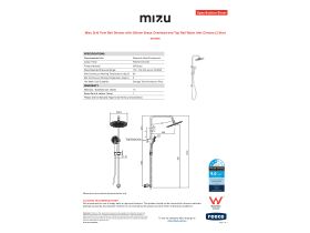 Specification Sheet - Mizu Drift Twin Rail Shower with 300mm Brass Overhead and Top Rail Water Inlet Chrome (3 Star)