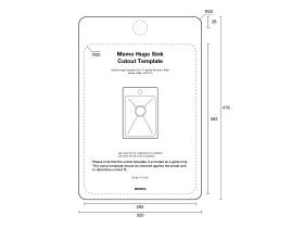 Cut Out Template - Memo Hugo Compact Sink 1 Taphole Stainless Steel