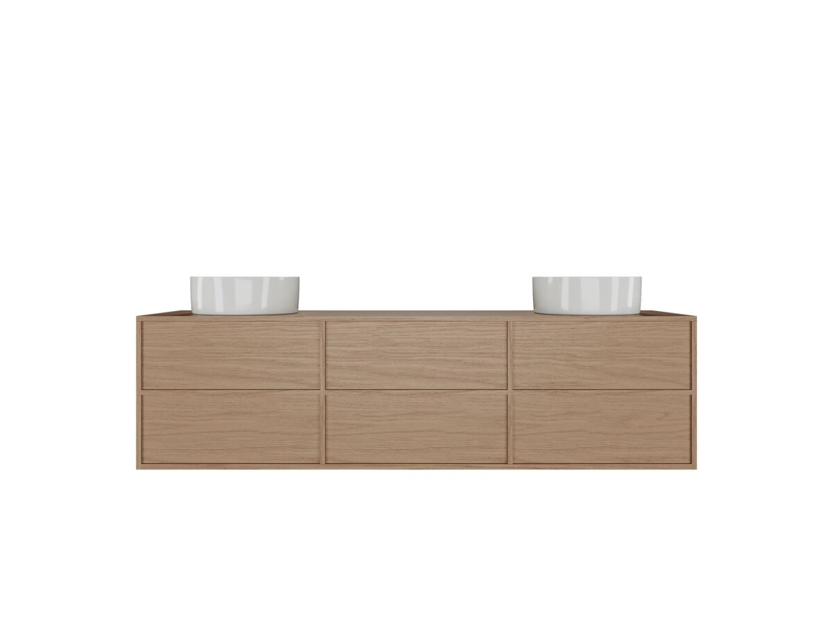 Supporting Image - Kado Aspect 1800mm Wall Hung Vanity Unit Double Bowl Timber Top - Boston Oak