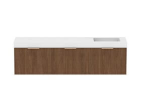 Supporting Image - Kado Neue Fluted Square All Drawer 1800mm Wall Hung Vanity with Right Hand Basin 90mm Top Florentine Walnut