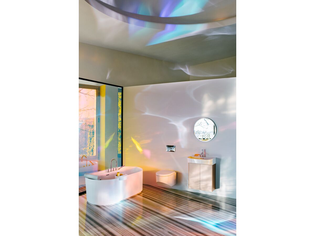 LAUFEN Sonar Freestanding Bath with Overflow and Plug & Waste 1600 x 815 Textured Exterior Surface White