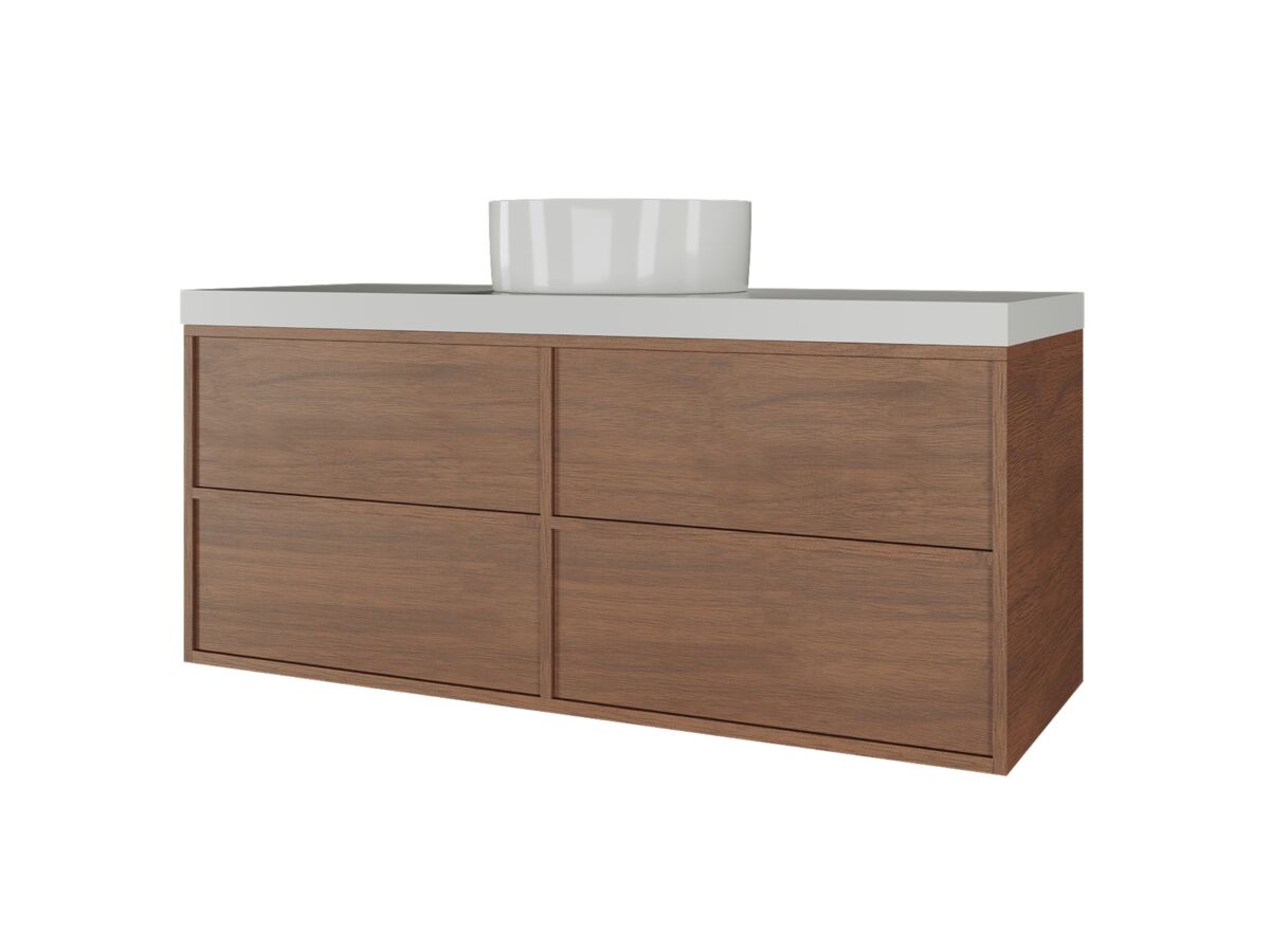 Supporting Image - Kado Aspect Wall Hung Vanity Unit 1200mm 4 Drawer Corian 50mm Top - Florentine Walnut Side