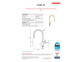 Specification Sheet - Nobili Flag Gooseneck Pull Out Sink Mixer Tap Brushed Brass (5 Star) Lead Free