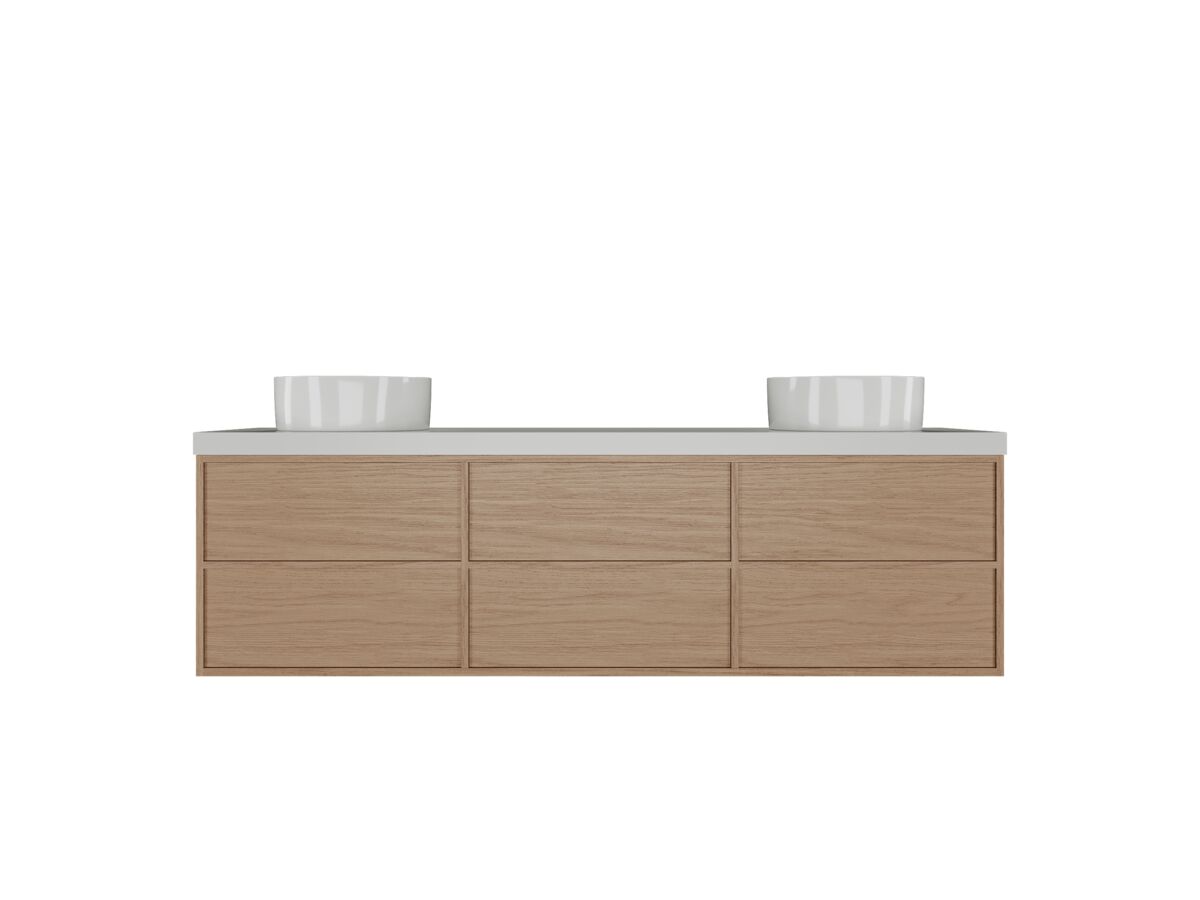 Supporting Image - Kado Aspect Wall Hung Vanity Unit 1800mm Double Bowl 6 Drawer Corian 50mm Top - Boston Oak