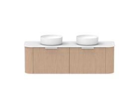 Supporting Image - Kado Neue Fluted Double Curve All Drawer 1500 Wall Hung Vanity With Double Basin Durasein 12mm Top Blonde Oak